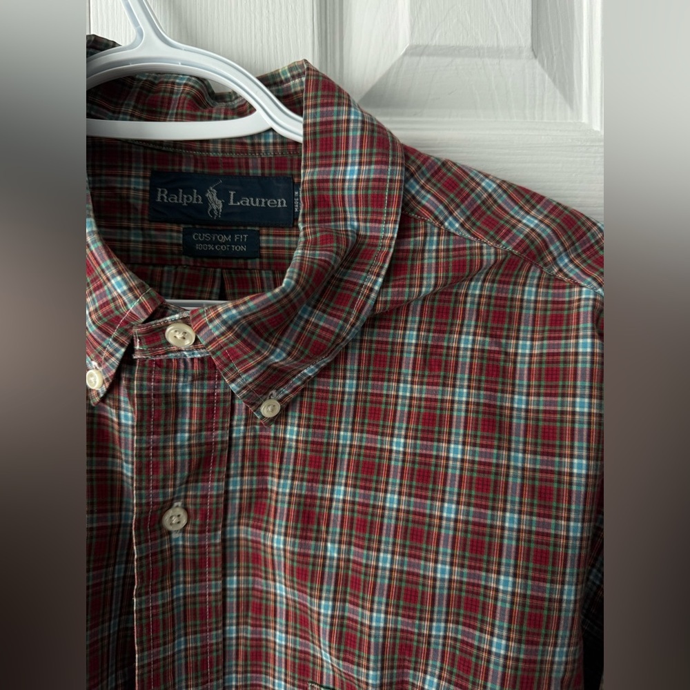 Vintage Polo XL Light Blue, Green & Red Plaid Button Down – Custom Fit